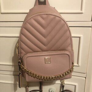 Victoria’s Secret Pink Quilted Mini Backpack w/ Gold Chain – Blush